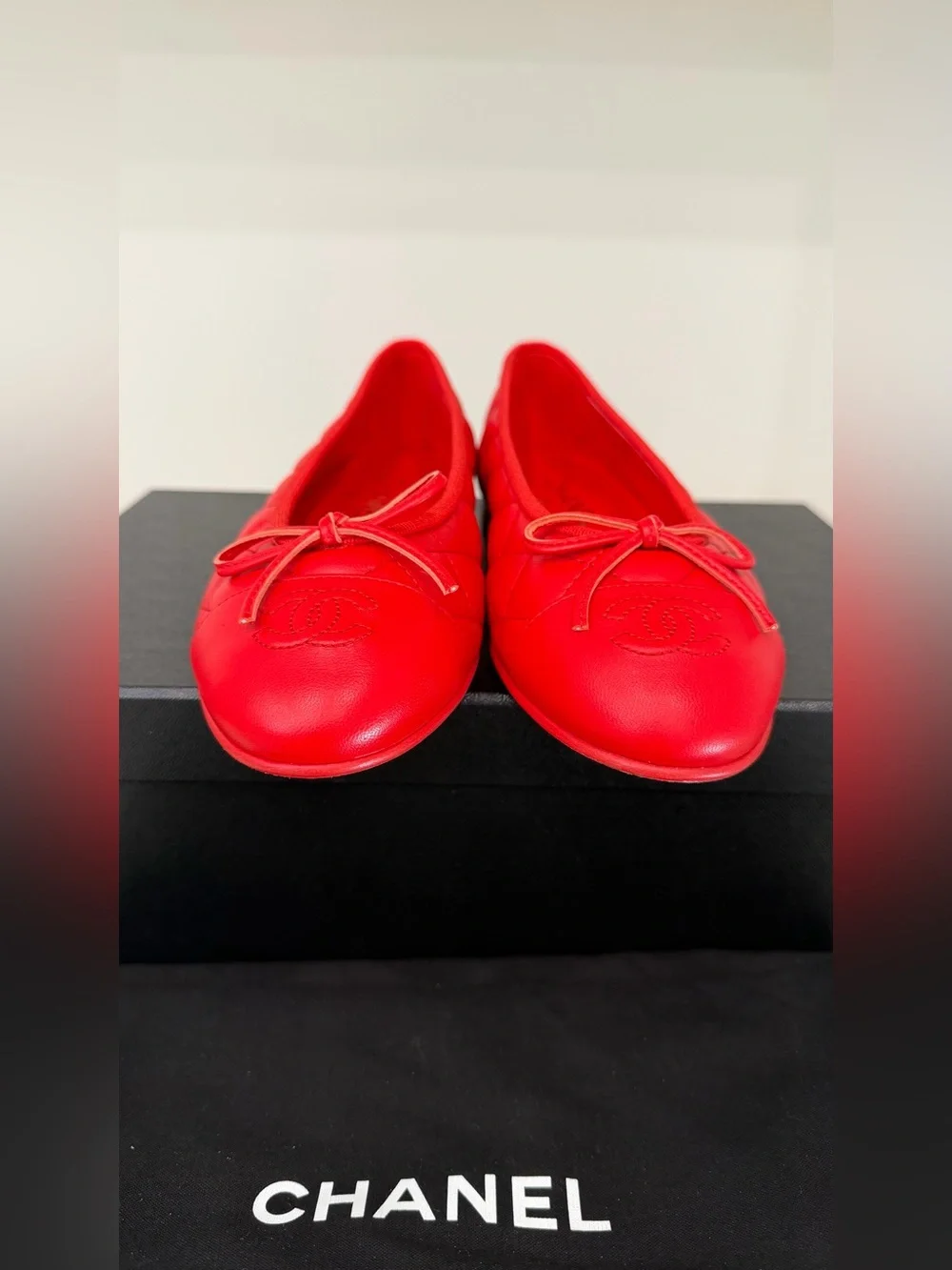 Chanel Quilted Ballet Flats in Bright Red, Size 36.5 (Brand New)